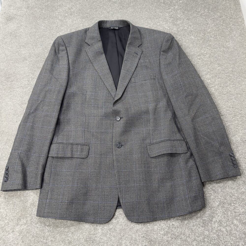 Jos A Bank Traveler Sport Coat Men's 46L Tailored Fit Gray Plaid Wool Two Button